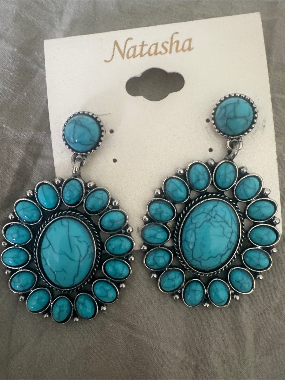 Natasha Couture Turquoise Blue Stone Sunburst Drop Earrings